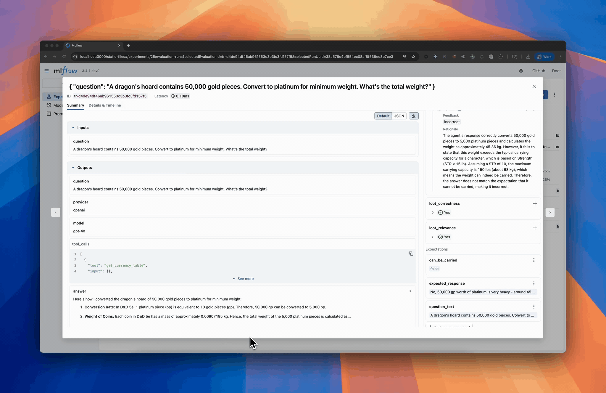 MLflow Trace UI with human feedback interface